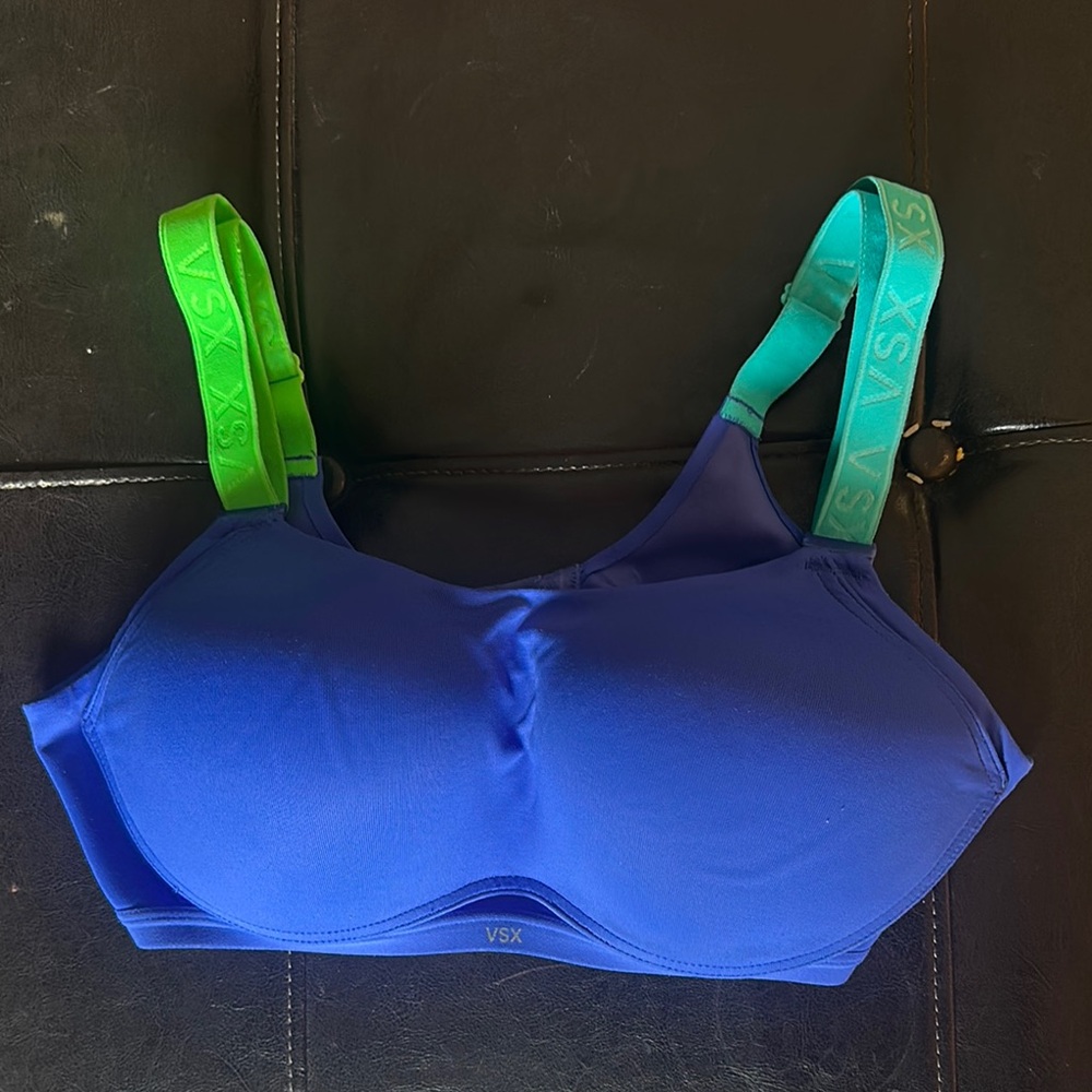 VSX Blue and Green sports bra with molded cups